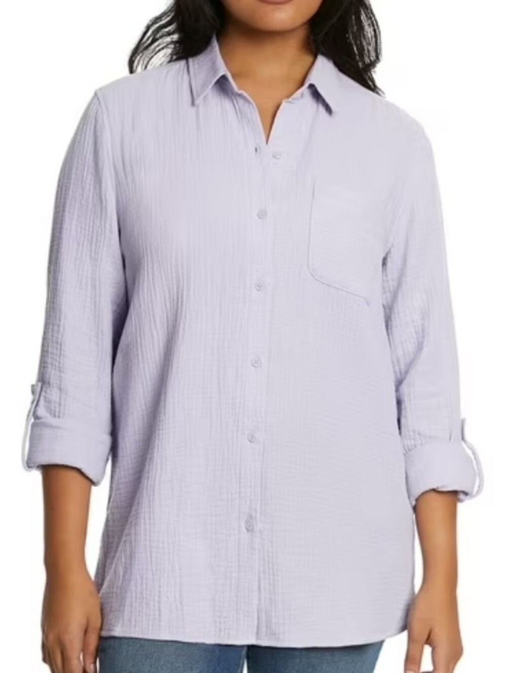 Nine West Long Sleeve Double Gauze Button Up Cosmic Sky L